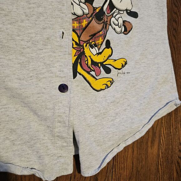 Disney Vintage Mickey & Friends Button Up Gray‎ Baseball Jersey Shirt Medium ? - Picture 5 of 11
